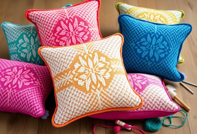 Aprenda o ponto nó turco em almofadas personalizadas de tapeçaria artesanal colorida